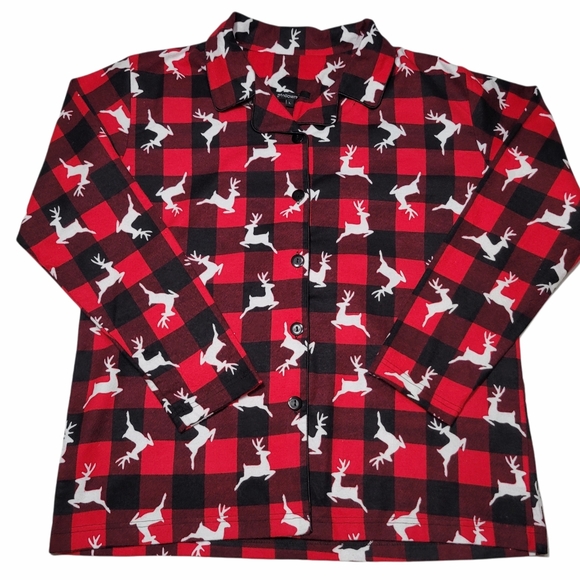 Followme Other - Women's Red and Black Flannel Deer Button Down Pajama Top Sz L NWOT